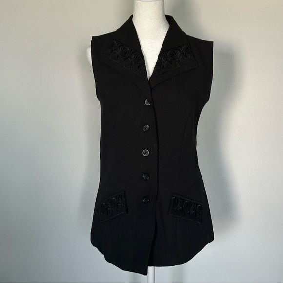 Danielle B Black Button Front Vest with Embroidered Lapels Women’s Size L - Picture 5 of 6